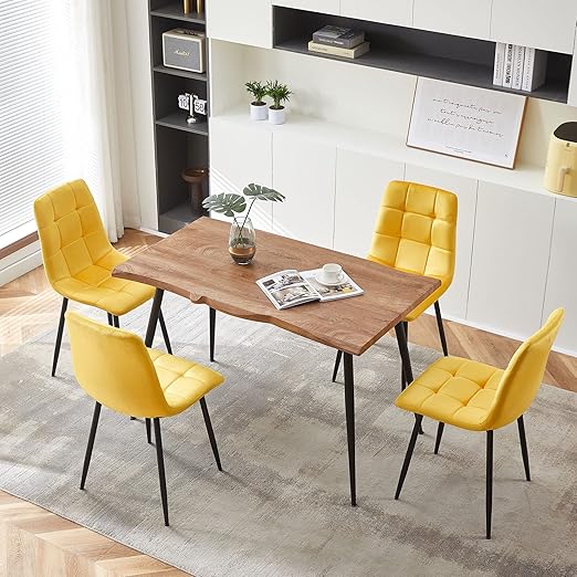 5-Piece Rectangular Dining Table Set with Velvet Chairs & Metal Legs