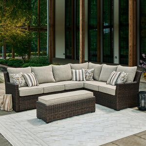 Outdoor Sectional Sofa Set with Bench – Resin Wicker & Aluminum