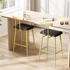 Industrial Bar Stools Set of 2 with PU Leather Cushion & Footrest