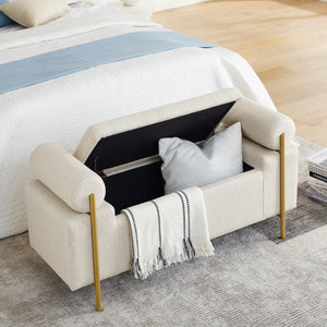 Upholstered Storage Ottoman Bench with Cylindrical Arms