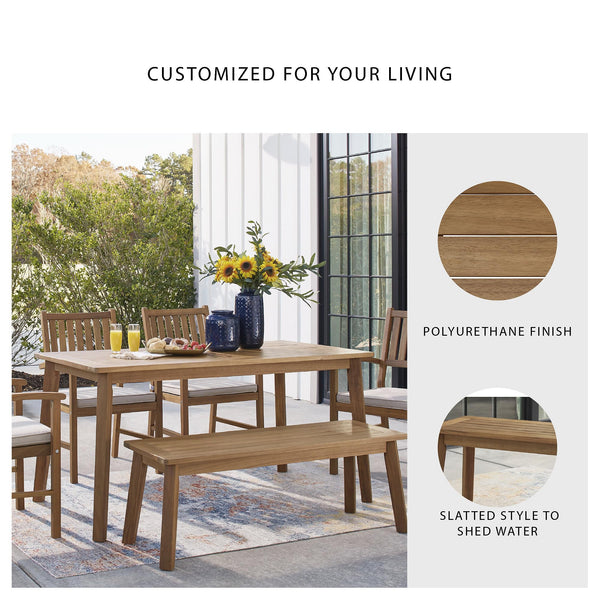 Outdoor Acacia Wood Dining Bench – Slatted Patio Seat, Light Brown
