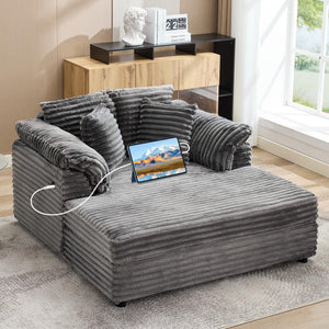 Oversized Chaise Lounge Chair with USB Port & Throw Pillows