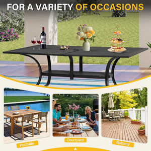 Outdoor Metal Rectangular Patio Dining Table with Umbrella Hole