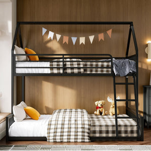 Twin Over Full House Bunk Bed with Ladder & Guardrail