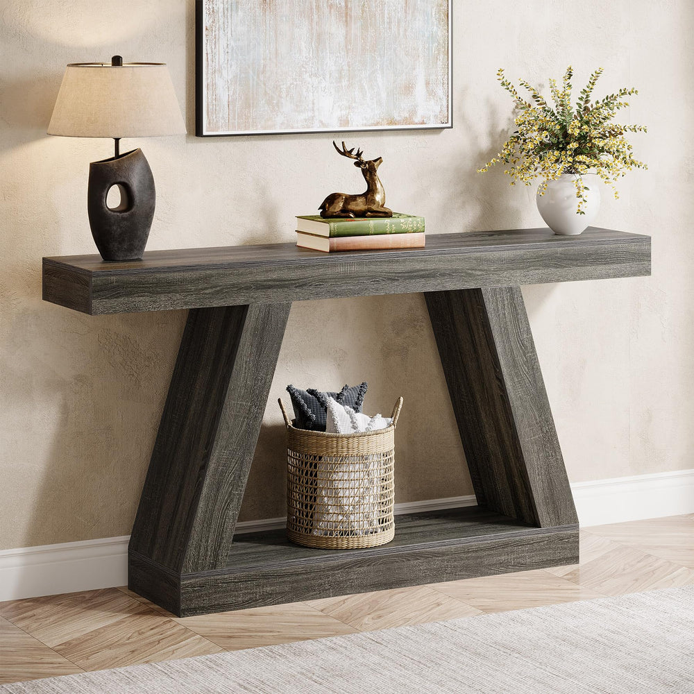 Farmhouse Console Table 55-Inch with Storage
