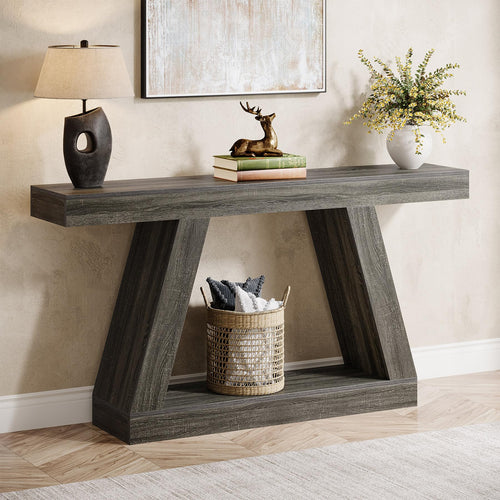 Farmhouse Console Table 55-Inch with Storage