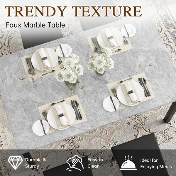 5-Piece Faux Marble Dining Table Set with Button Tufted Chairs