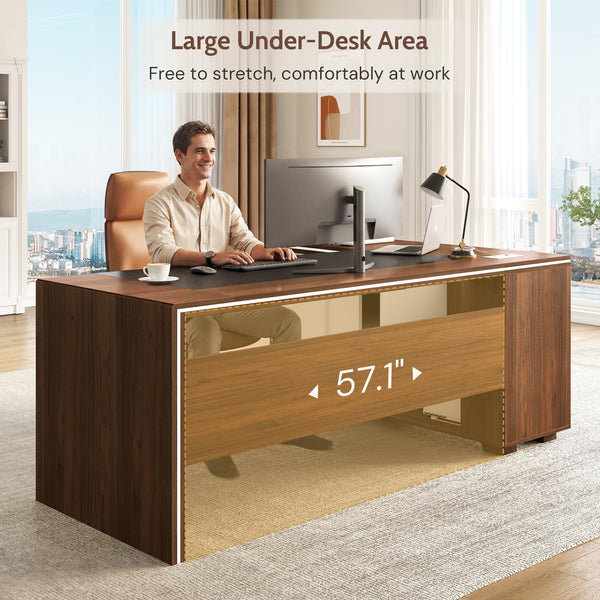 L-Shaped Executive Desk with Cabinet Storage, Bookshelf & CPU Stand