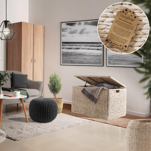 Wicker Storage Chest with Lid & Safety Hinge