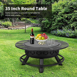 35 Inch Outdoor Wood Burning Fire Pit with Cooking Grate & Cover Lid