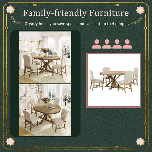 5-Piece Extendable Oval Dining Table Set with 4 Upholstered Chairs