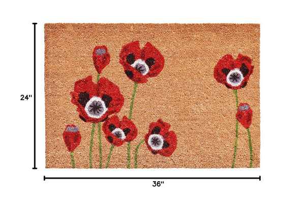 Red Poppies Coir Doormat