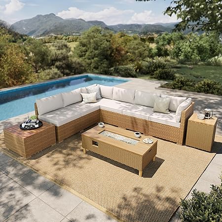 Outdoor Wicker Sectional Patio Furniture Set with Coffee Table