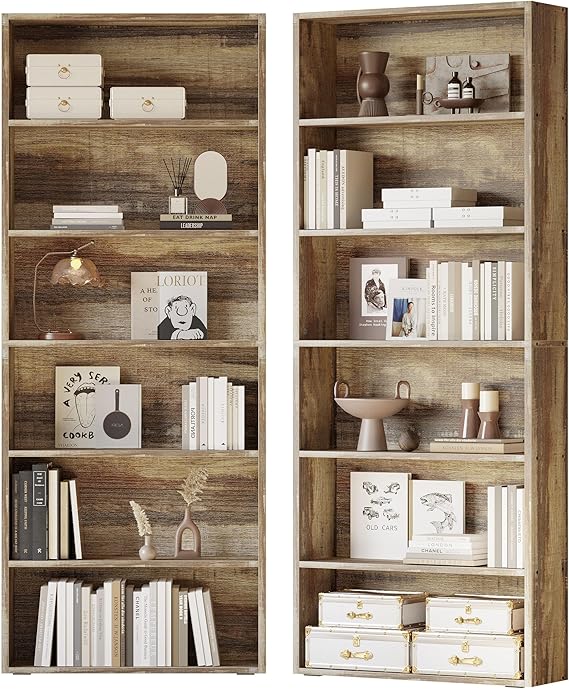 6-Tier Bookcase Set of 2, 70" Tall Floor Standing Bookshelf