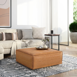 Extra Large Square Faux Leather Pouf Ottoman