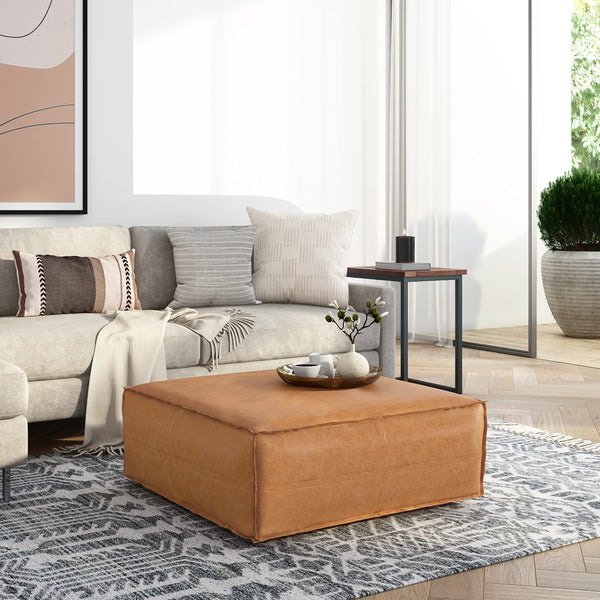 Extra Large Square Faux Leather Pouf Ottoman