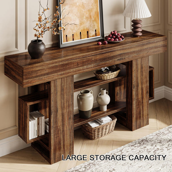 63" Farmhouse Console Table with 3-Tier Storage