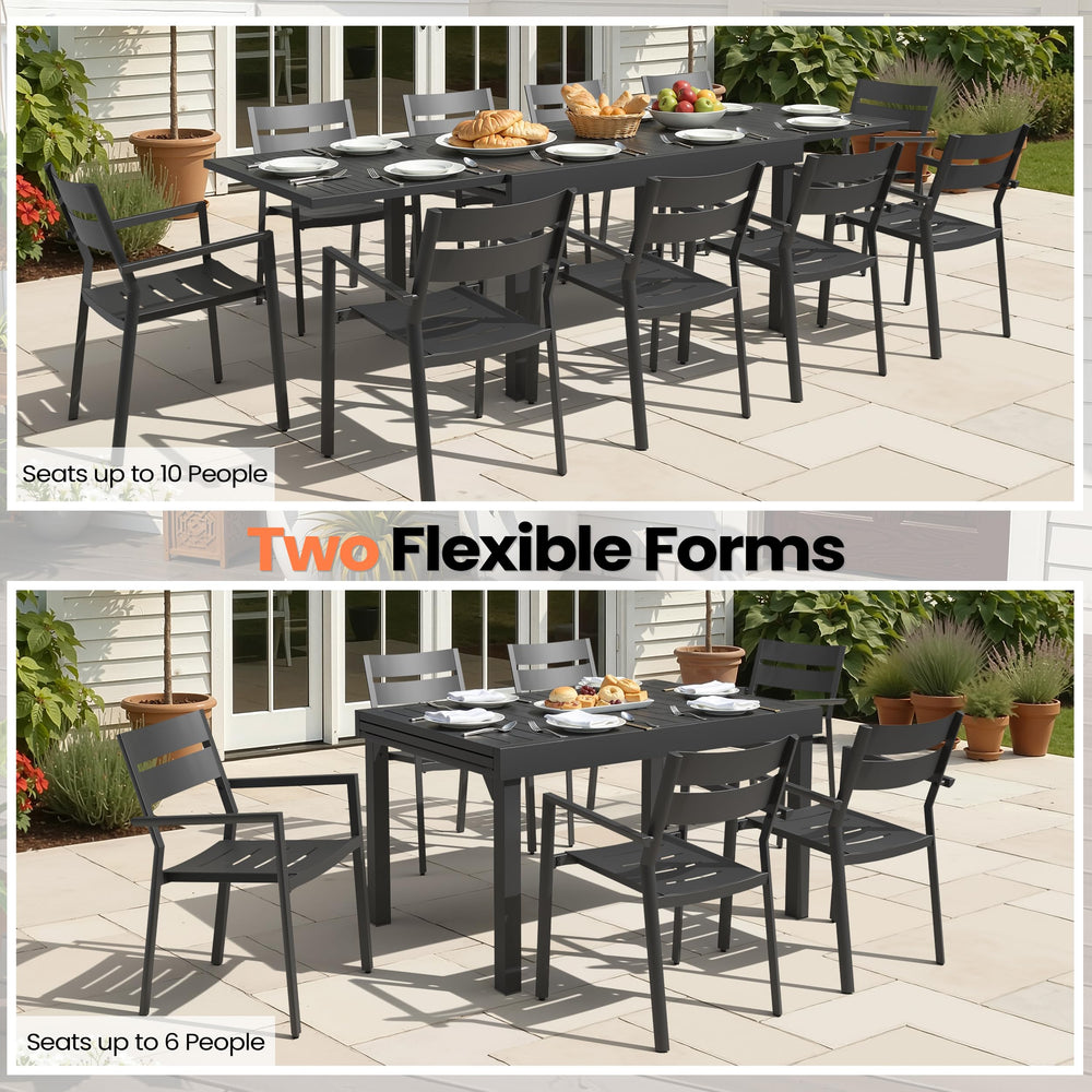 Expandable Aluminum Outdoor Dining Table – 53" to 106", Seats 6–10