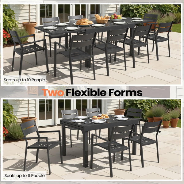 Expandable Aluminum Outdoor Dining Table – 53" to 106", Seats 6–10