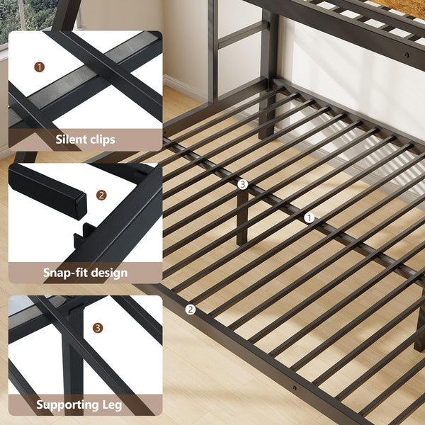 Twin Over Full Metal Bunk Bed with Safety Guardrail & Ladder