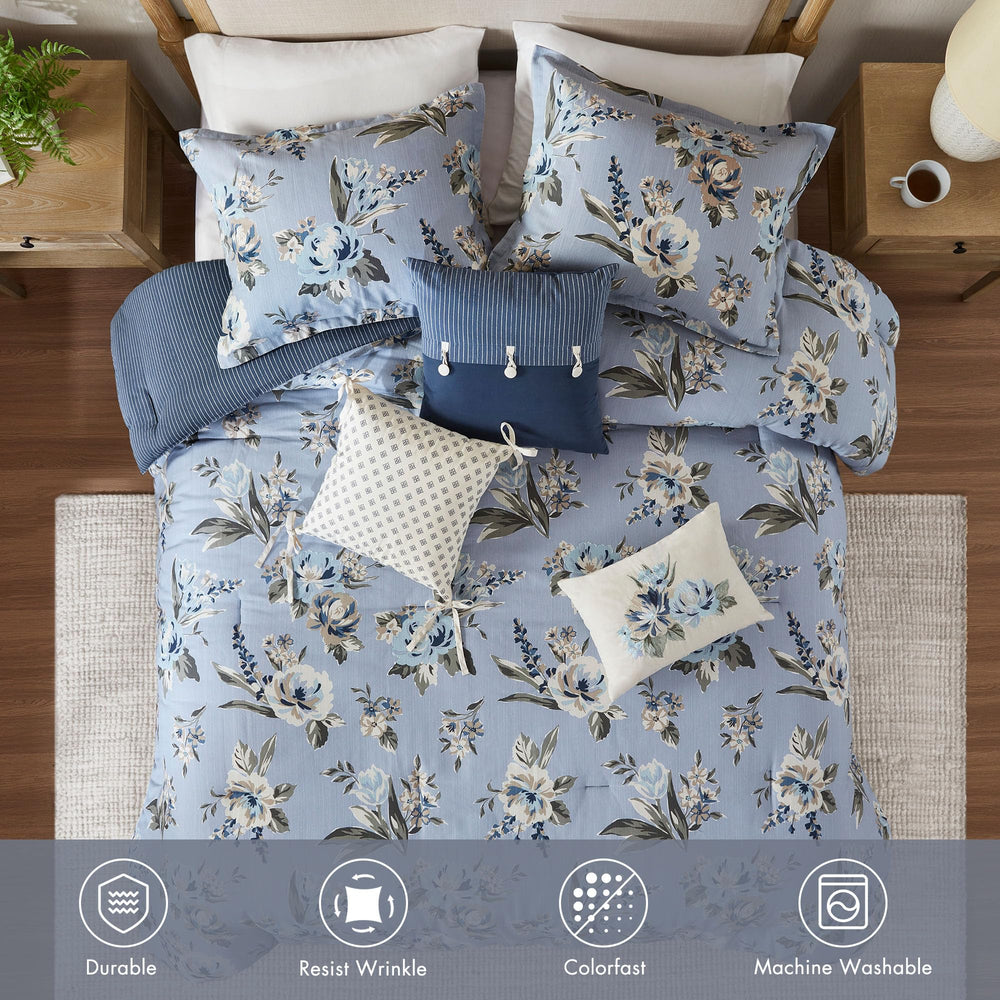Vintage Floral Reversible Comforter Set – 7 Piece Bedding
