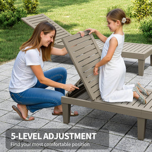 Outdoor Chaise Lounge Chairs with Adjustable Backrest – All-Weather Resin, Wood Texture