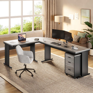 83" L-Shaped Executive Desk with Mobile File Cabinet