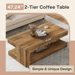 2-Tier Farmhouse Coffee Table with Storage, 47.24"