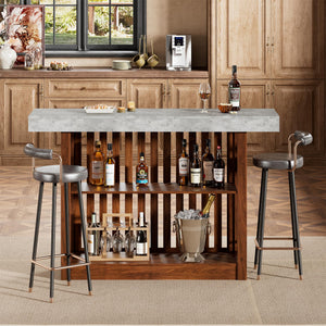 Modern Bar Table with Faux Marble Top & Storage Shelves