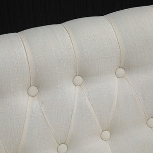 Button-Tufted Armless Loveseat – Cream White