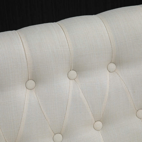 Button-Tufted Armless Loveseat – Cream White