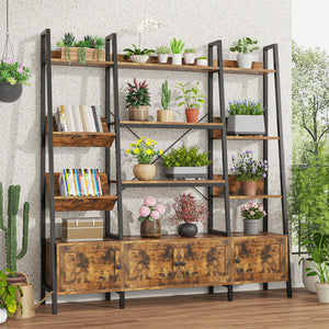 Ladder Bookshelf with 4 Doors & 12 Open Shelves