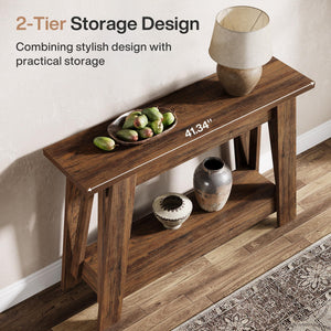 Farmhouse Console Table 2-Tier with Storage Shelf