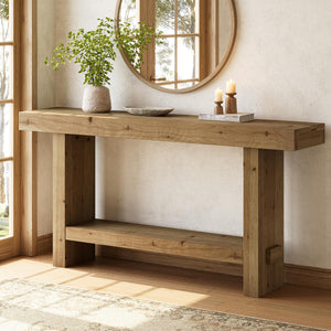 63-Inch Solid Wood Console Table with Lower Shelf