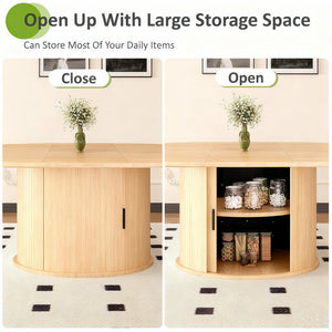 63 Inch Extendable Round Dining Table with 2-Tier Storage Shelf