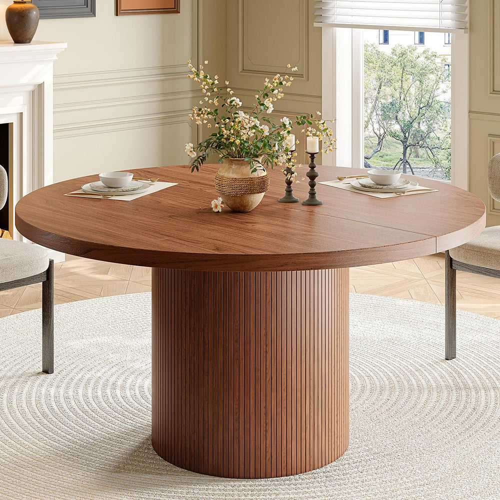 47-Inch Round Dining Table with Wood Strip Base