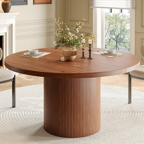 47-Inch Round Dining Table with Wood Strip Base