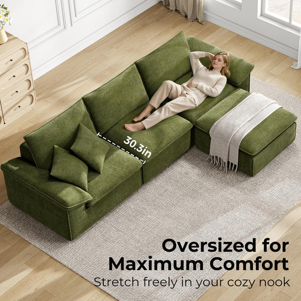 120" Modular Sectional Sofa with Ottoman – Deep Seat Cloud Couch