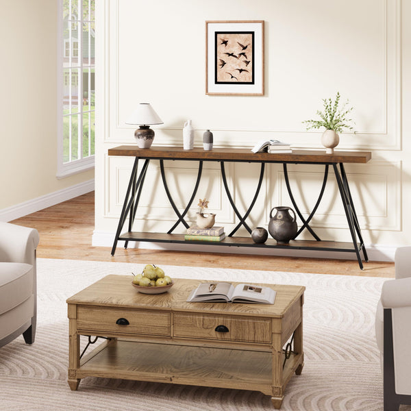 70.9" Industrial Console Table – Rustic Brown