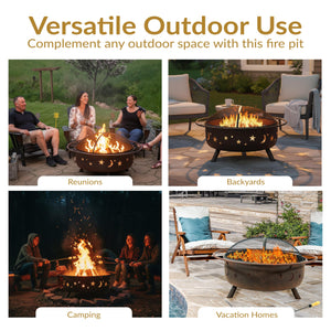 42-Inch Round Wood-Burning Outdoor Fire Pit with Spark Screen and Poker