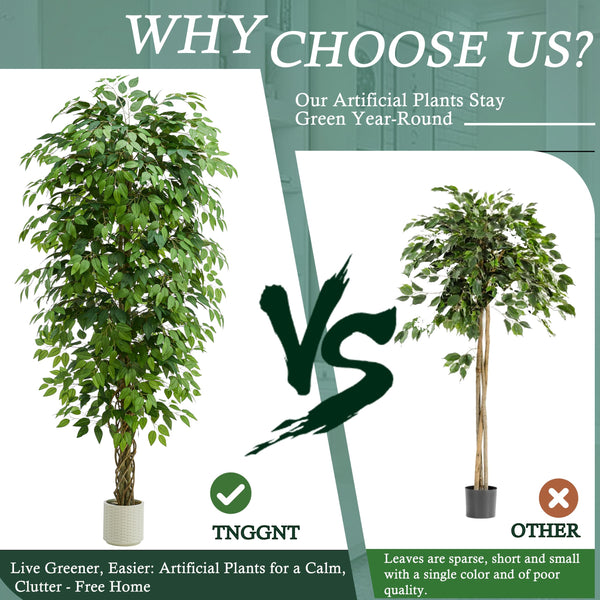 Artificial Ficus Tree – Tall Fake Indoor Plant with White Pot