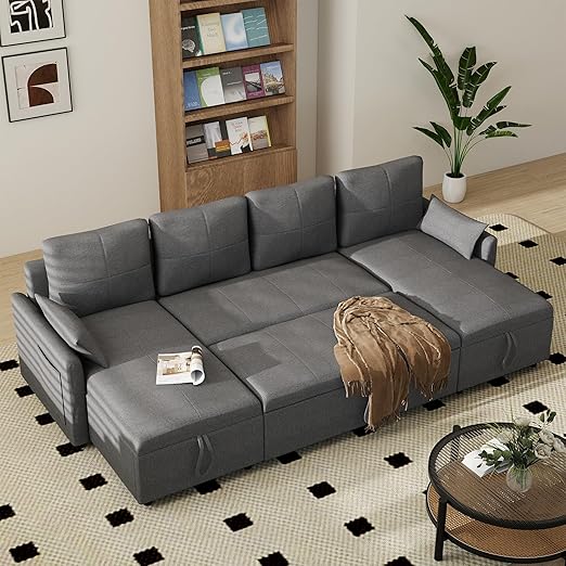 L-Shaped Sleeper Sofa with Pull-Out Bed & Storage