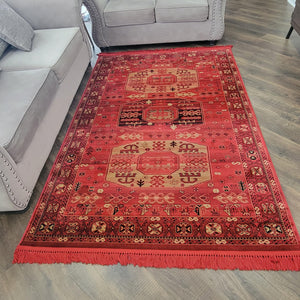 Traditional Persian Oriental Area Rug 5x8 – Red Gold Medallion, Polypropylene, Indoor