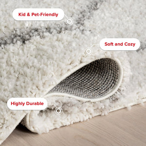 Moroccan Trellis Shag Area Rug 5x8 – Polypropylene, White/Grey