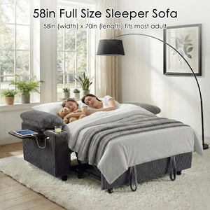 58" Convertible Sleeper Sofa Bed – Pull-Out Loveseat with Adjustable Backrest