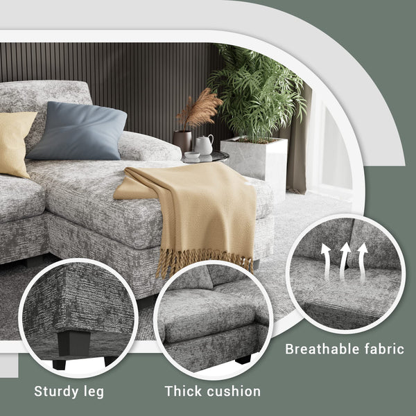 U-Shaped Sectional Sofa with Double Chaise & Memory Foam