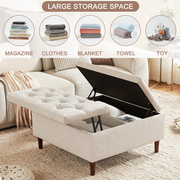 Large Square Lift-Top Storage Ottoman with Coffee Table