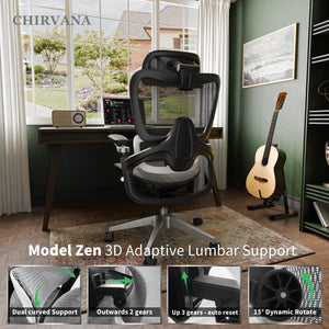 Ergonomic Mesh Office Chair with 3D Lumbar Support, 5D Armrests & 4D Headrest