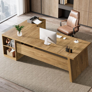 78" L Shaped Desk with Drawers, File Cabinet & Shelves