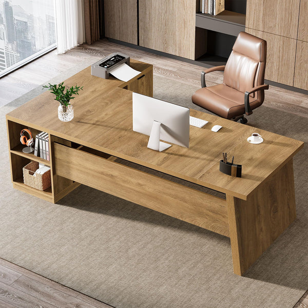 78" L Shaped Desk with Drawers, File Cabinet & Shelves